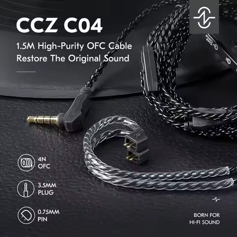 CCZ C04 1.5M 4-strand of 4N High-purity OFC Earphone Cable With QDC/TFZ/2PIN Pin Type Upgrade Cable 