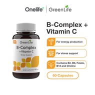 GreenLife B Complex (B2, B6, B12) + Vitamin C 60 Capsules (Suitable for Vegetarians) - For Stress Su