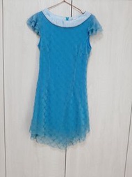 水藍色晶鑽水波紋蕾絲洋裝