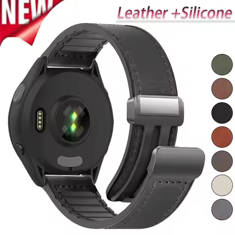 22mm 20mm Leather+Silicone Strap for Garmin Forerunner 55 165 265 965 Magnetic Bracelet Band Garmin 