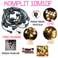 KOMPLIT 10M Kabel Fitting Gantung 10METER 10LED CAFE LAMPU Outdoor E27 DEKORASI LAMPU HIAS