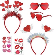 Amor Women's Costume, 2 Pieces Heart Headband + 2 Pieces Heart Glasses Set with Face Tattoo, Cupid H