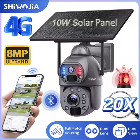 SHIWOJIA 20X ZOOM 4K 8MP Solar Camera 4G SIM/WIFI 10W Solar Panel Security Camera 20000mAh Battery D