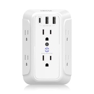 Wall Charger, Surge Protector, 6 Outlet Extender with 3 USB Charging Ports (1 USB C, 3.4A) 900J Wall