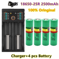 100% New Original 18650 2500mah baery INR18650 25R 20A discharge lithium baeries+ charger