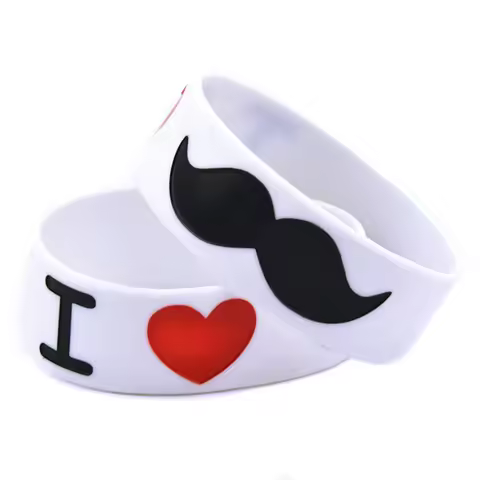 1 PC I Love Moustache Silicone Wristband 1 Inch Wide Mustache Bracelets