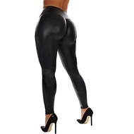 RIOJOY Womens Sexy Leather Leggings PU High Waist Butt Lifting Pleather Pants Stretchy Faux Leather