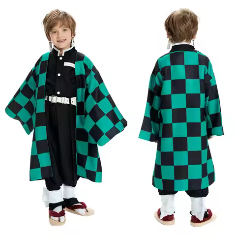 Cosplay Children's costume Anime Satan Killer Kimetsu No Yeyang Kamido Tanjiro Kimono costume Set Ca