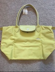 Longchamp le Pliage Club Shoulder Tote Long Handled Bag Yellow Acid
