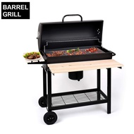 Charcoal Grill Barrel Outdoor BBQ Picnic Trolley Smoker with Folding Side Table | Free 1 Box of Charcoal + Fire Starter!