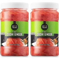Best of Thailand Japanese Pink Pickled Sushi Ginger  Fresh Sliced Young Gari Ginger in All Natural, Sweet Pickling Brine with Color  Fat Free, Sugar Free, No MSG, Certified Kosher  2 Jars of 12oz