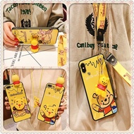 Samsung A22 5G A30s A32 A50 A50s A51 A52 A52s A70 A70s A71 A72 4G 5G M40s Cartoon Bear Winnie The Pooh Phone Case Soft Cover with Pop Up Stand Lanyard Cover
