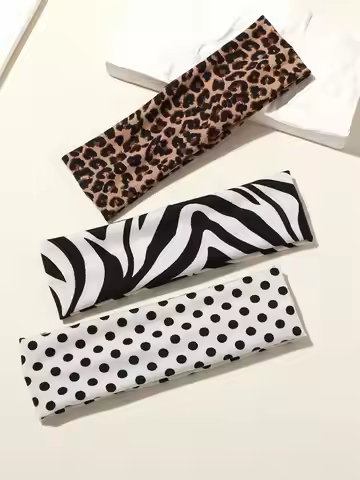 3pcs Elastic Hair Bands Leopard Zebra Polka Dot Headbands For Women Daily Yoga Fitness Travel