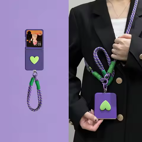 Luxury Crossbody Lanyard Rope 3D Love Heart Dark Purple Phone Case for Infinix Zero Flip Tecno Phant