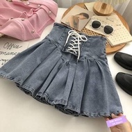 ✦Ready Stock✦ celana kulot wanita perempuan Anti-light denim pleated skirt tunic skirt small female student slim and versatile with lined A-line skirt