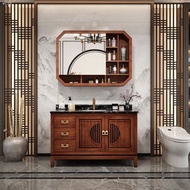 ﹍☄Chinese wash basin cabinet combination bathroom cabinet oak wash face toilet solid wood wash basin pool basin cabinet