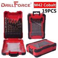 DRILLFORCE 19/25ชิ้นบิตชุดดอกสว่าน M42ชุดสำหรับโลหะแข็งและหัวเจาะสเตนเลสหัวไขควงไฟฟ้าอุปกรณ์เสริม