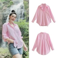Zar pink women's shirt, oxford zara rough stylish loose striped shirt 2024- ANI'S STORE Oxford Linen