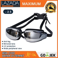 MAX COD - [KACAMATA RENANG MINUS 2.5] Kacamata Renang Minus 2.5 Anti Fog UV Protection G7800M / Kaca