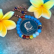 Gelang Tridatu 7 Cakra Batu Kristal dengan Aquamarine