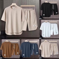 【VividPerak SELLER】Sut Seluar Pendek Kemeja-T Lelaki, Fesyen Lengan set baju style