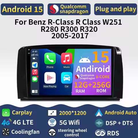 Android 15 Carplay For Benz R-Class R Class W251 R280 R300 R320 2005-2017 Car Radio Head Unit 2din N