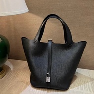 Hermes愛馬仕  picotin 菜籃子22 黑銀 手提包 水桶包 TC皮 Z刻