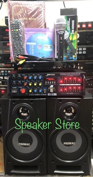 SET Videoke/Karaoke Promac Speaker SPK-40 with Amplifier with BT/USB/FM RADIO with D-777 Megapro Mid