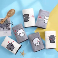 2Pcs Bath Towel Soft Couple Towel Adsorbent Quick Dry Cartoon Cat Design Kids Towel Gift Face Towel Tuala Muka Sulam Tuala Mandi Dewasa  浴巾/毛巾/吸水浴巾