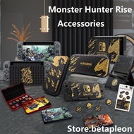 Nintendo Switch Monster Hunter Rise อุปกรณ์เสริมนุ่ม TPU กรณีป้องกัน,4 PCS Thumb Grip Caps,เก็บกระเป๋าคาดเอวกระเป๋าเคสตลับหมึกสำหรับคอนโซลสวิทช์นินเทนโดเกมช่องใส่การ์ด