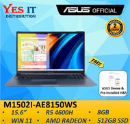 ASUS Vivobook 15 M1502I-AE8150WS/55WS 15.6" Laptop (R5-4600H, 8GB, 512GB, AMD Radeon, FHD Touch, W11+OPI,  2YW) Free Bag