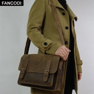 FANCODI Vintage Crazy Horse Leather Men Shoulder Bag Crossbody Bags Mens Messenger Bag Genuine Leath