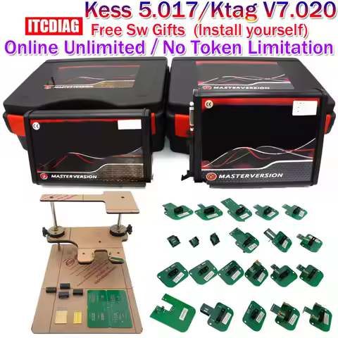 Online 2.80 EU Red Kess V5.017 V2 KTAG V7.020 OBD2 Manager Tuning Kit 4 LED BDM Frame 22pcs Adapters