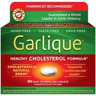 Garlique Garlic Extract Supplement, 60 Caplets Healthy Cholesterol Formula, Odorless &amp; Vegan-Friendly