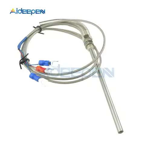 PT100 Thermocouple Wires Stainless Steel RTD Pt100 Temperature Sensor Probe M8 Thread Cable Length 1