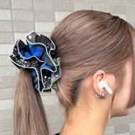 Oversized Two-Tone Scrunchie – Blue & Black