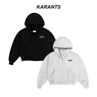 Karants Hoodie Zip Boxy Fabrik Fleece Teks Emboss Lelaki - AK40