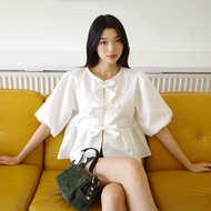 506Theremin Fay blouse - new fabric (white) เสื้อแขนพองดีเทลโบว์