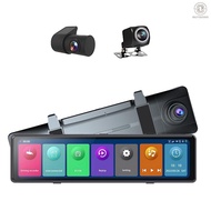 3 Cameras Dash Cam 12in 2.5K Clear Car Rearview Mirror BT Car Video Recording Camcorder Touched Screen Car Camera Recorder Auto Driving Recorder