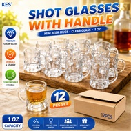 1box 12pcs Shot Glasses with Handle shot glass Mini Beer Mugs, 1 Oz Clear GLASS Shot Glasses Beer Mu