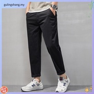 Cropped Men's Plus Size Ankle Lengt h Casual Pants Cotton Chinos Trousers Black Army Green Dark Blue
