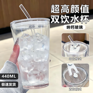 新款可愛貓玻璃杯高顏值可定製飲筒杯女辦公室帶-DJU001無圖【玻璃吸管+蓋子】加厚杯體/防漏杯蓋 均碼-款式1