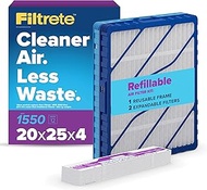 Filtrete 20x25x4 Refillable Air Filter Kit, MPR 1550, MERV 12, Contains 1 Reusable Air Filter Frame 