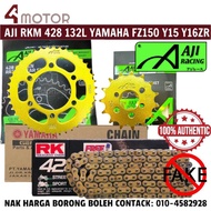 428 132L AJI Sprocket Set With Chain RK YAMAHA Rantai Gold ORING Yamaha FZ150 Y15 Y16ZR Sprocket Set