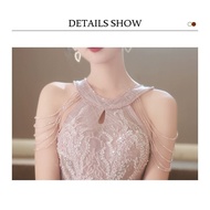 EAGLELY Womens Luxury Pink Evening Dress Floor Length Dinner Party Hanging Neck Formal Ball Gown For