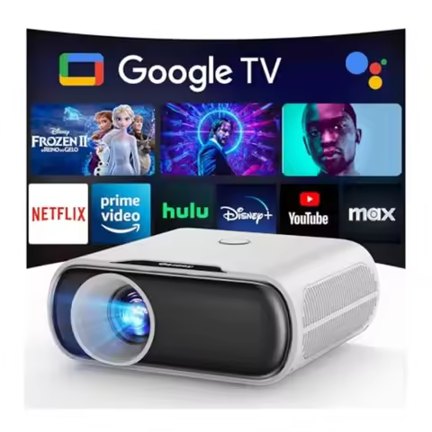 Smart Portable 1500 ANSI Projector with WiFi and Bluetooth Built-in Google TV Google Voice Dolby Aud