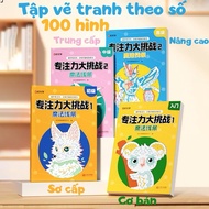 Drawing book with numbers, 4 levels according to order, practice drawing and coloring for entertainm