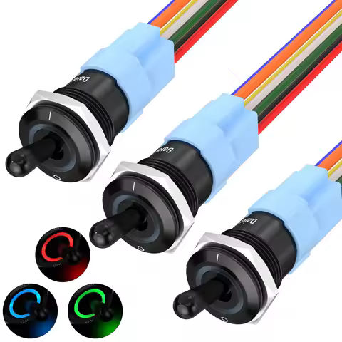 DaierTek 3PCS 12V Waterproof Lighted Toggle Switch 12V 20A Heavy Duty Metal Toggle Switch 16MM RGB L