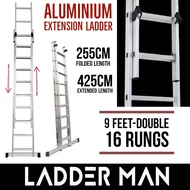 9 Feet 18 Steps Double Extension Telescopic Ladder Heavy Duty Foldable Aluminium Ladder 2Section 2.5