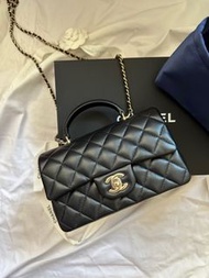 Chanel mini flap bag 20cm with top handle 熱賣款 淡金扣 classic cf